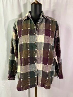 Vintage 90s Company One Multicolor Plaid Heart Print Button Down Shirt